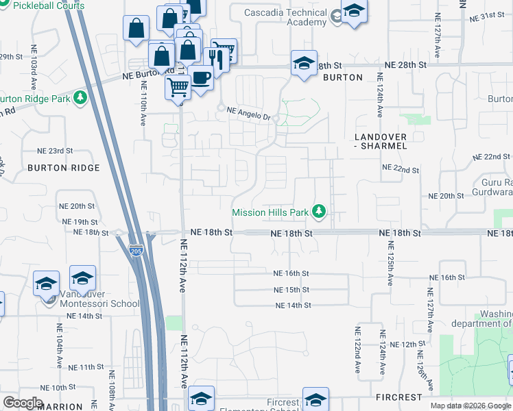 map of restaurants, bars, coffee shops, grocery stores, and more near 1939 Northeast 117th Court in Vancouver