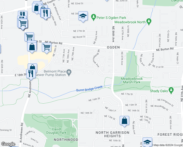 map of restaurants, bars, coffee shops, grocery stores, and more near 8217 Northeast 20th Street in Vancouver
