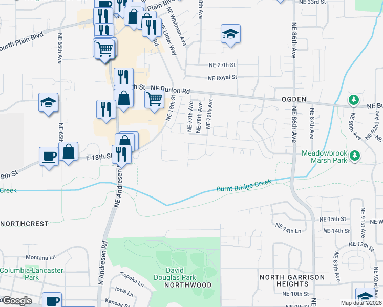 map of restaurants, bars, coffee shops, grocery stores, and more near 7719 Northeast 19th Way in Vancouver