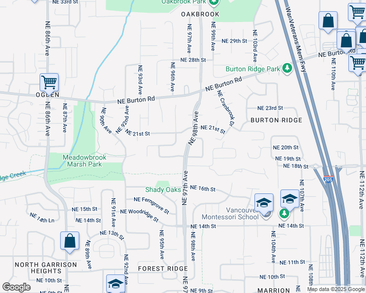 map of restaurants, bars, coffee shops, grocery stores, and more near 1910 Northeast 98th Avenue in Vancouver