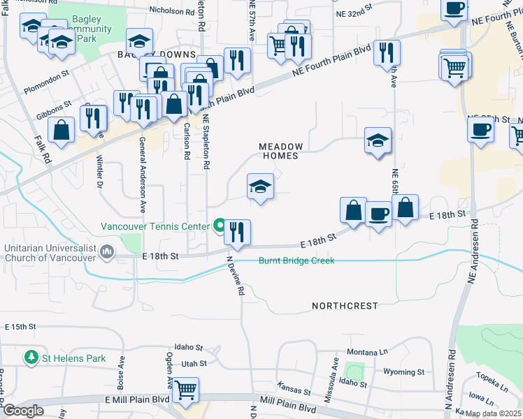 map of restaurants, bars, coffee shops, grocery stores, and more near 5700 East 18th Street in Vancouver