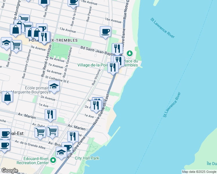 map of restaurants, bars, coffee shops, grocery stores, and more near in Montreal