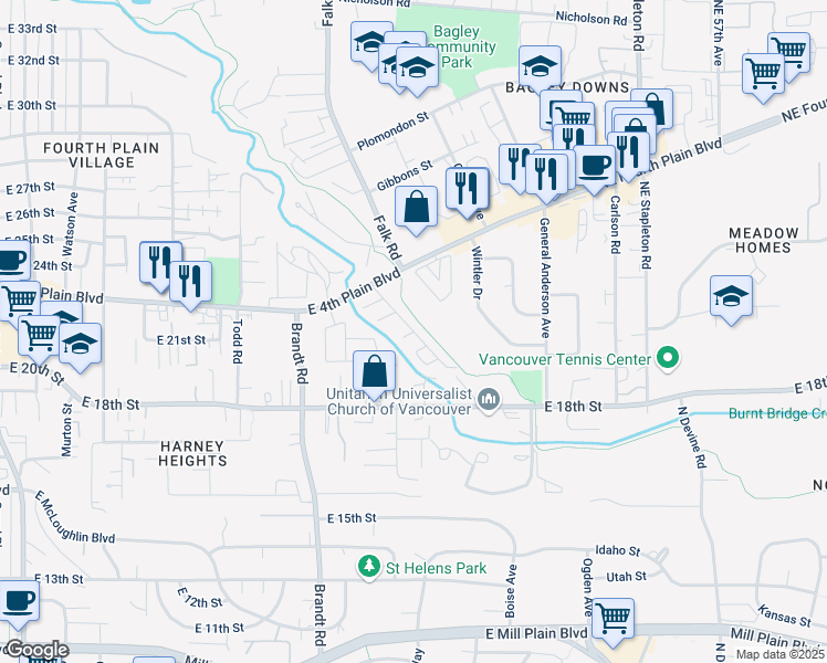 map of restaurants, bars, coffee shops, grocery stores, and more near Dogwood BVLD in Vancouver