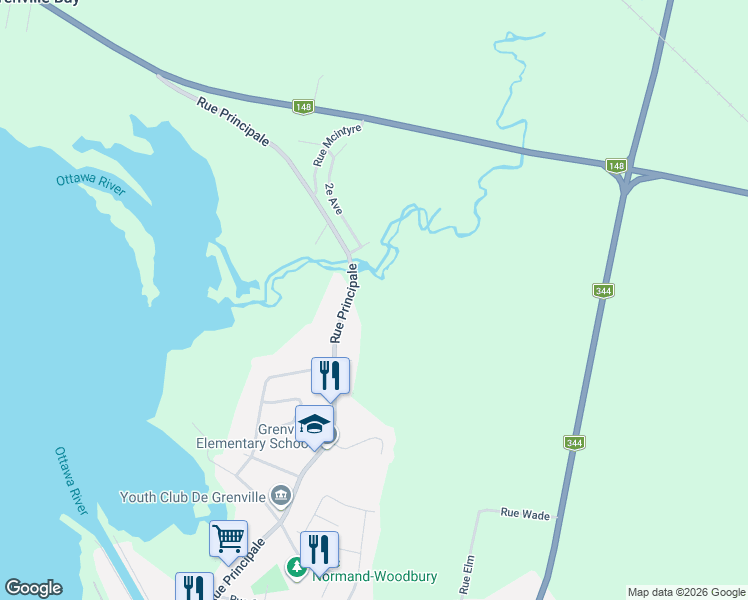 map of restaurants, bars, coffee shops, grocery stores, and more near 120 Rue Principale in Grenville