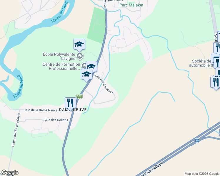 map of restaurants, bars, coffee shops, grocery stores, and more near 41 Rue des Bouleaux in Lachute