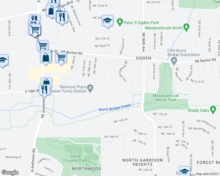 map of restaurants, bars, coffee shops, grocery stores, and more near 8121 Northeast 20th Street in Vancouver