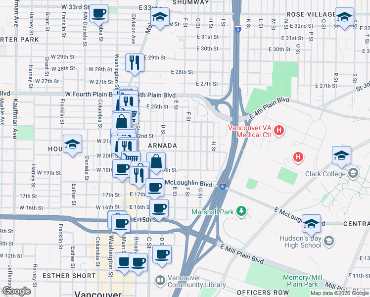 map of restaurants, bars, coffee shops, grocery stores, and more near 501 East 22nd Street in Vancouver