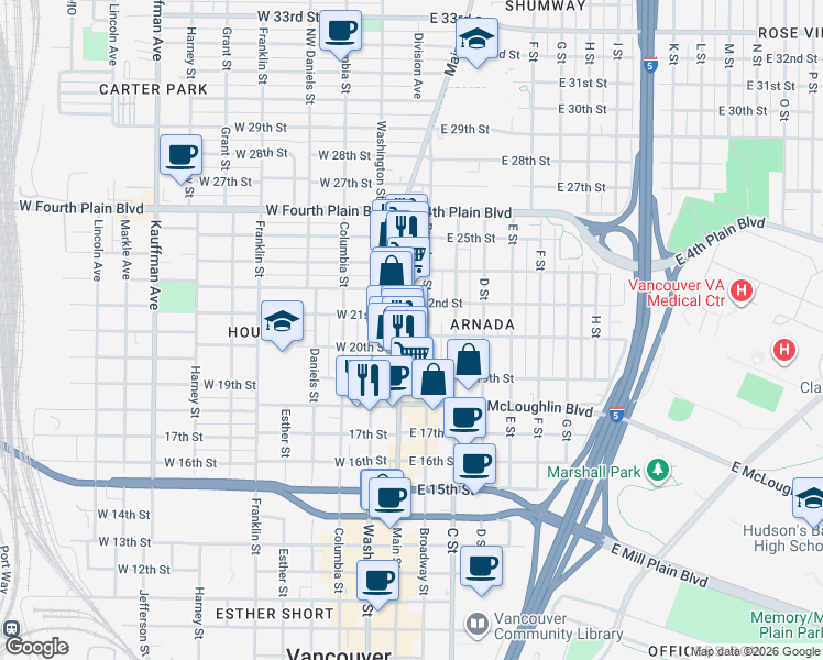 map of restaurants, bars, coffee shops, grocery stores, and more near 140 East 20th Street in Vancouver