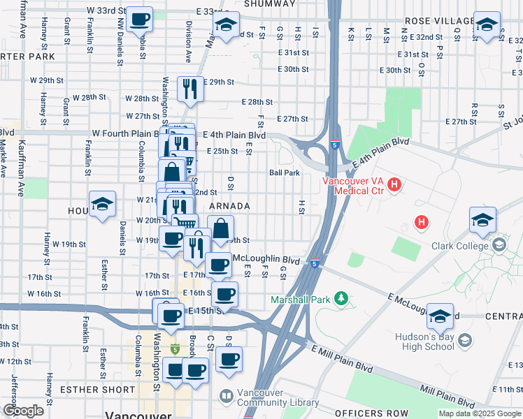 map of restaurants, bars, coffee shops, grocery stores, and more near 501 East 22nd Street in Vancouver