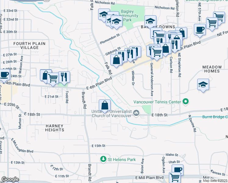 map of restaurants, bars, coffee shops, grocery stores, and more near 12 Dogwood BVLD in Vancouver