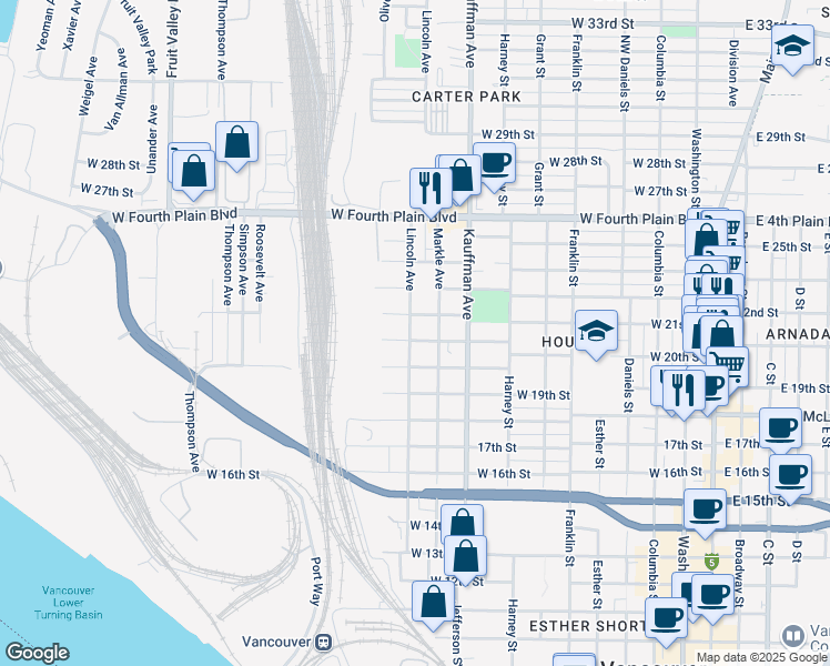 map of restaurants, bars, coffee shops, grocery stores, and more near 1140 West 21st Street in Vancouver