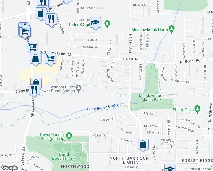 map of restaurants, bars, coffee shops, grocery stores, and more near 8222 Northeast 20th Street in Vancouver