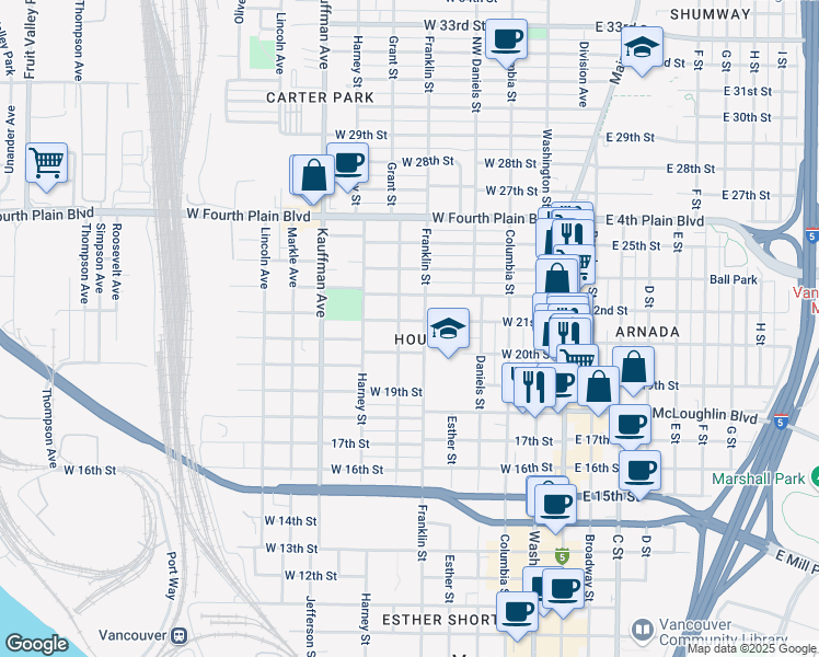 map of restaurants, bars, coffee shops, grocery stores, and more near in Vancouver