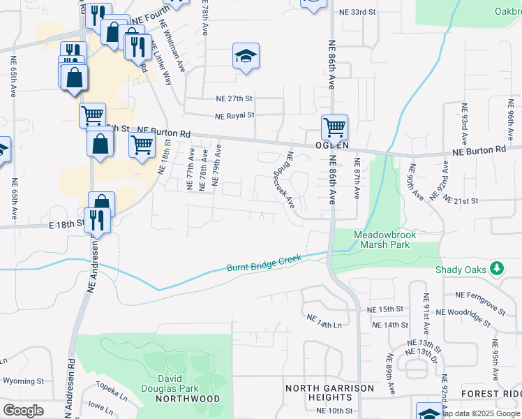 map of restaurants, bars, coffee shops, grocery stores, and more near 8130 Northeast 20th Street in Vancouver