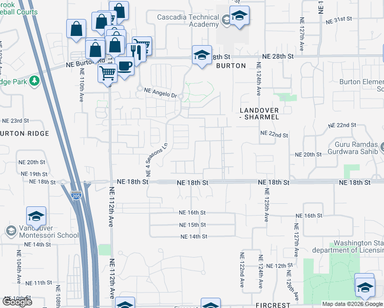 map of restaurants, bars, coffee shops, grocery stores, and more near 2101 Northeast 118th Place in Vancouver