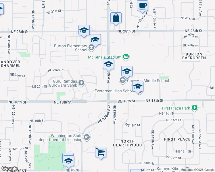 map of restaurants, bars, coffee shops, grocery stores, and more near 2017 Northeast 137th Court in Vancouver