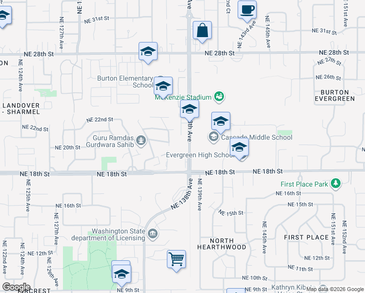 map of restaurants, bars, coffee shops, grocery stores, and more near 2017 Northeast 136th Avenue in Vancouver