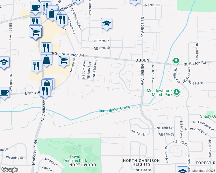 map of restaurants, bars, coffee shops, grocery stores, and more near 2101 Northeast 81st Avenue in Vancouver