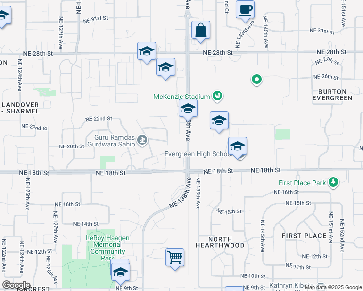 map of restaurants, bars, coffee shops, grocery stores, and more near 2017 Northeast 136th Avenue in Vancouver