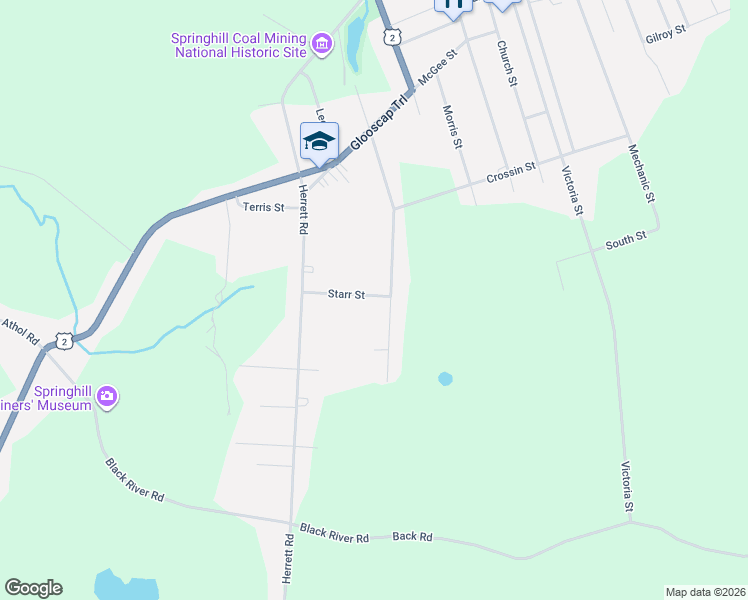 map of restaurants, bars, coffee shops, grocery stores, and more near 4 Starr Street in Springhill