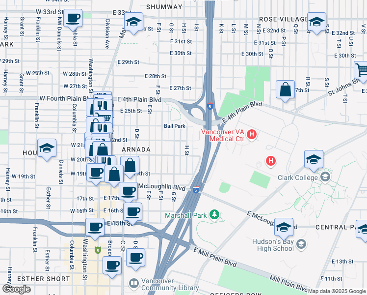 map of restaurants, bars, coffee shops, grocery stores, and more near 717 East 22nd Street in Vancouver