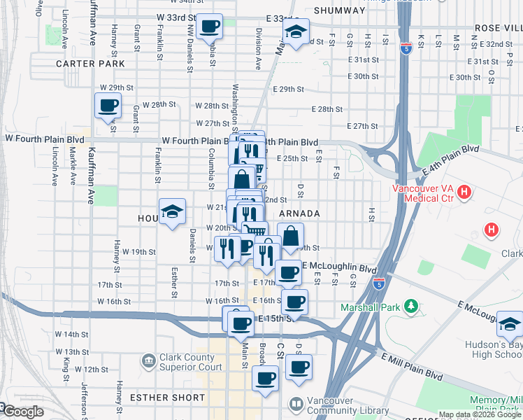 map of restaurants, bars, coffee shops, grocery stores, and more near 2008 Broadway Street in Vancouver