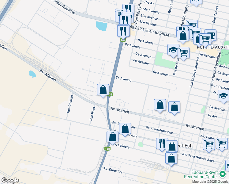 map of restaurants, bars, coffee shops, grocery stores, and more near 1371 Rue Sherbrooke Est in Montréal
