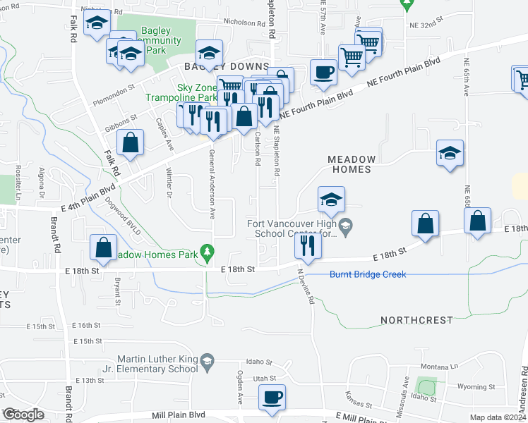 map of restaurants, bars, coffee shops, grocery stores, and more near 2115 Carlson Road in Vancouver