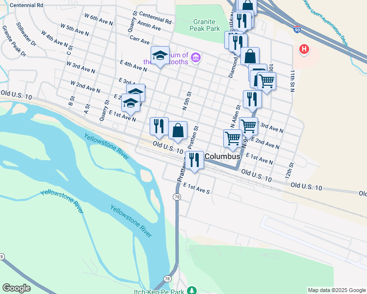 map of restaurants, bars, coffee shops, grocery stores, and more near 528 East Pike Avenue in Columbus