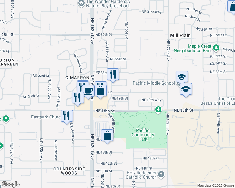 map of restaurants, bars, coffee shops, grocery stores, and more near 16519 Northeast 20th Street in Vancouver