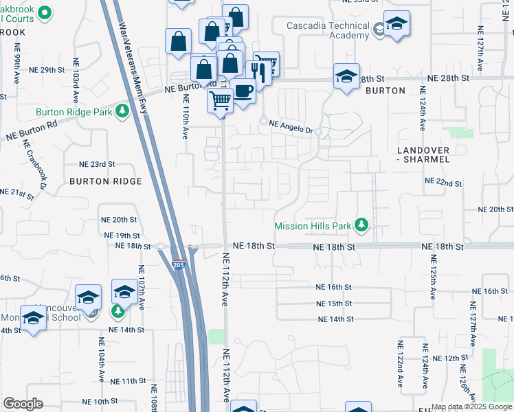 map of restaurants, bars, coffee shops, grocery stores, and more near 2201 Northeast 112th Avenue in Vancouver
