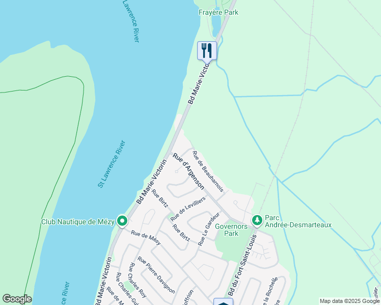 map of restaurants, bars, coffee shops, grocery stores, and more near 1006 Rue de Kingston in Boucherville