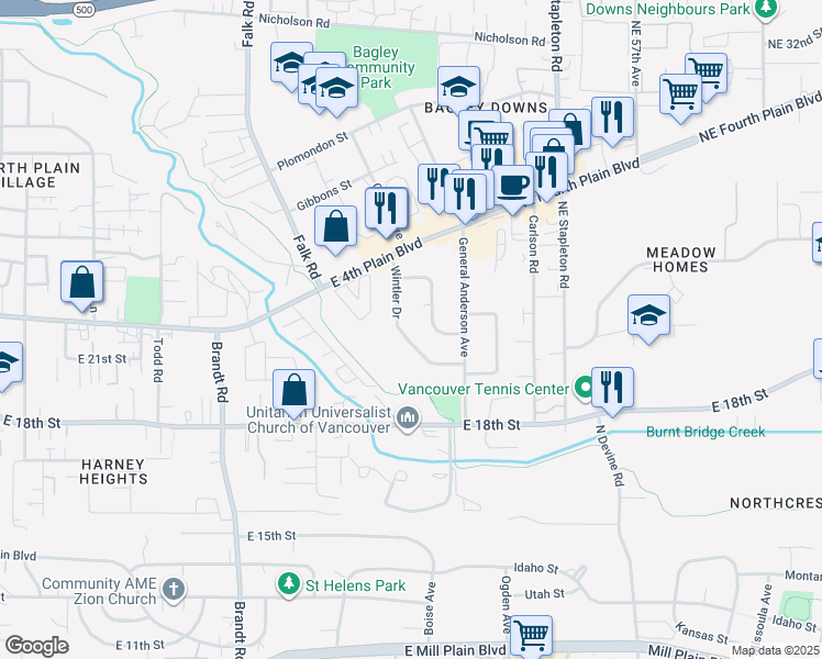 map of restaurants, bars, coffee shops, grocery stores, and more near 2204 Sheridan Drive in Vancouver