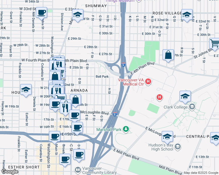 map of restaurants, bars, coffee shops, grocery stores, and more near 717 East 22nd Street in Vancouver