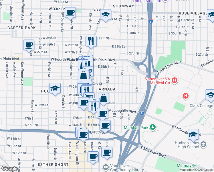 map of restaurants, bars, coffee shops, grocery stores, and more near 361 East 22nd Street in Vancouver