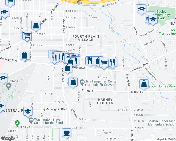 map of restaurants, bars, coffee shops, grocery stores, and more near 3201 East 4th Plain Boulevard in Vancouver