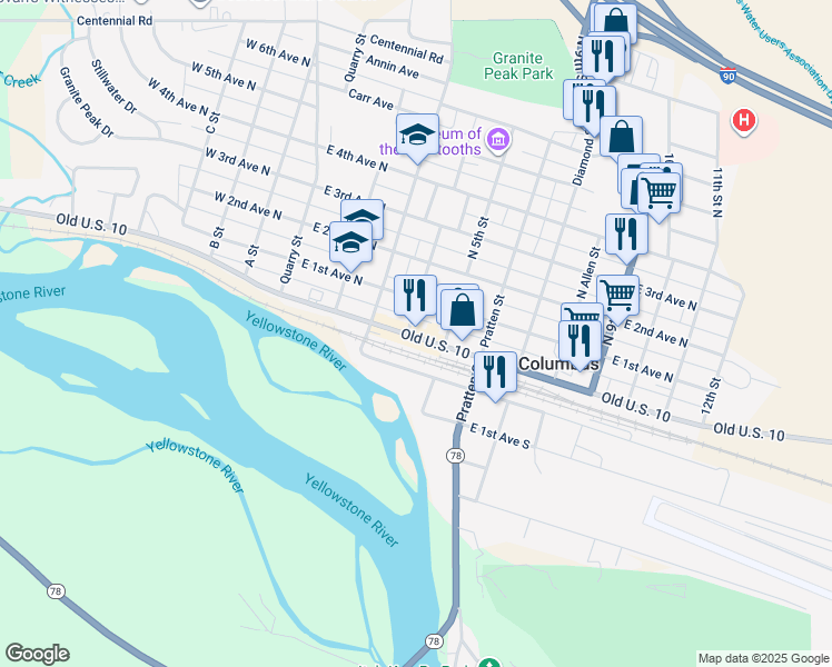 map of restaurants, bars, coffee shops, grocery stores, and more near 340 East Pike Avenue in Columbus