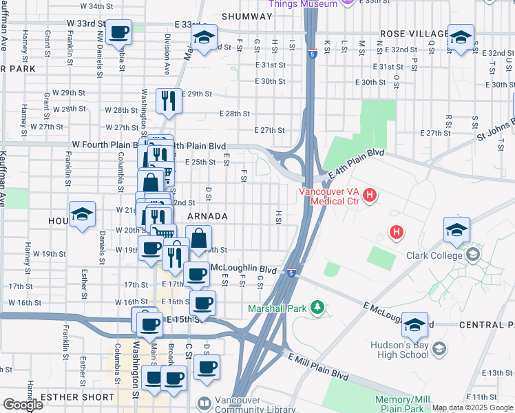 map of restaurants, bars, coffee shops, grocery stores, and more near 601 East 22nd Street in Vancouver