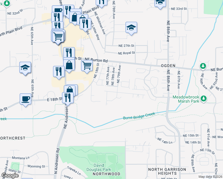 map of restaurants, bars, coffee shops, grocery stores, and more near 7722 Northeast 20th Street in Vancouver