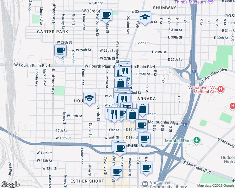 map of restaurants, bars, coffee shops, grocery stores, and more near 112 West 21st Street in Vancouver