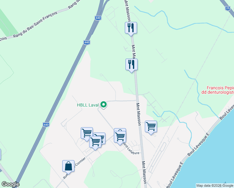 map of restaurants, bars, coffee shops, grocery stores, and more near 5000 Rue Bernard-Lefebvre in Laval
