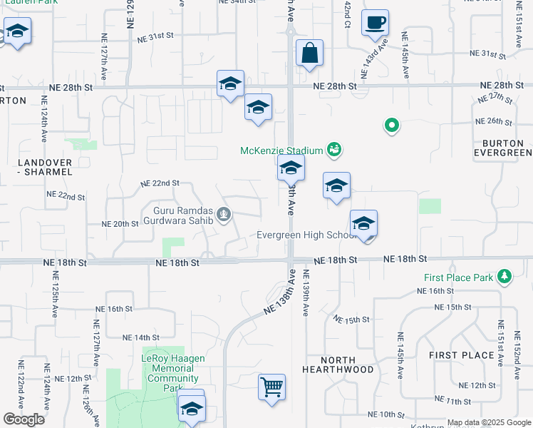 map of restaurants, bars, coffee shops, grocery stores, and more near 2017 Northeast 136th Avenue in Vancouver