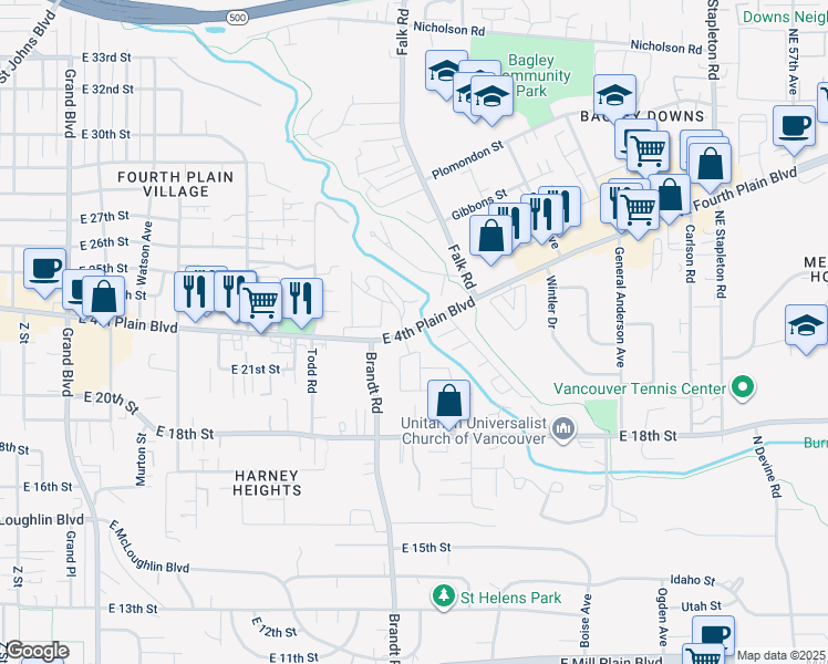 map of restaurants, bars, coffee shops, grocery stores, and more near 3915 East 4th Plain Boulevard in Vancouver