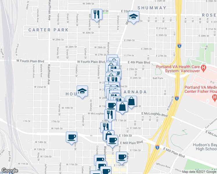 map of restaurants, bars, coffee shops, grocery stores, and more near 901 Main Street in Vancouver