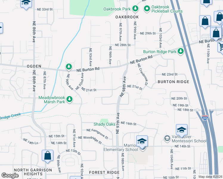 map of restaurants, bars, coffee shops, grocery stores, and more near 2102 Northeast 96th Court in Vancouver