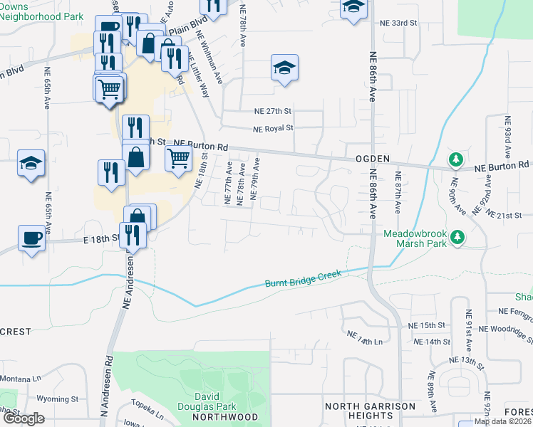 map of restaurants, bars, coffee shops, grocery stores, and more near 8007 Northeast 21st Way in Vancouver