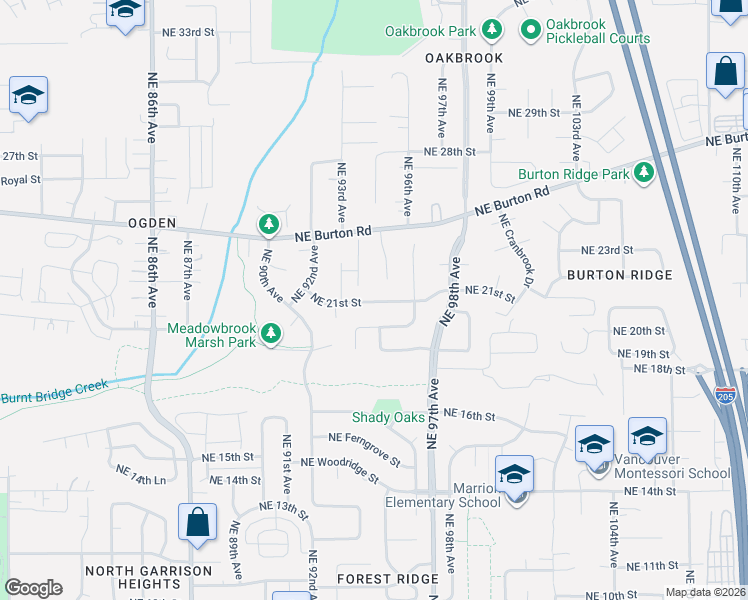 map of restaurants, bars, coffee shops, grocery stores, and more near 2111 Northeast 94th Court in Vancouver