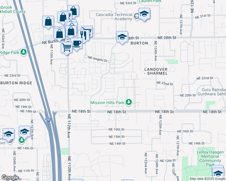 map of restaurants, bars, coffee shops, grocery stores, and more near 11772 Northeast 21st Way in Vancouver
