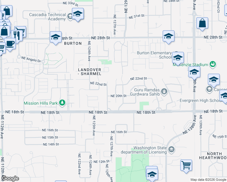 map of restaurants, bars, coffee shops, grocery stores, and more near 2015 Northeast 126th Avenue in Vancouver