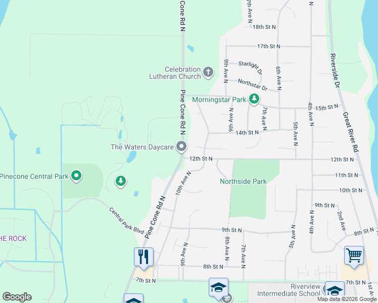 map of restaurants, bars, coffee shops, grocery stores, and more near 1002 Eveningstar Court in Sartell
